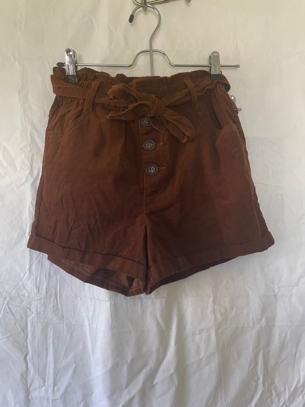Francesca's Collections High-Waist Paperbag Shorts in Brown